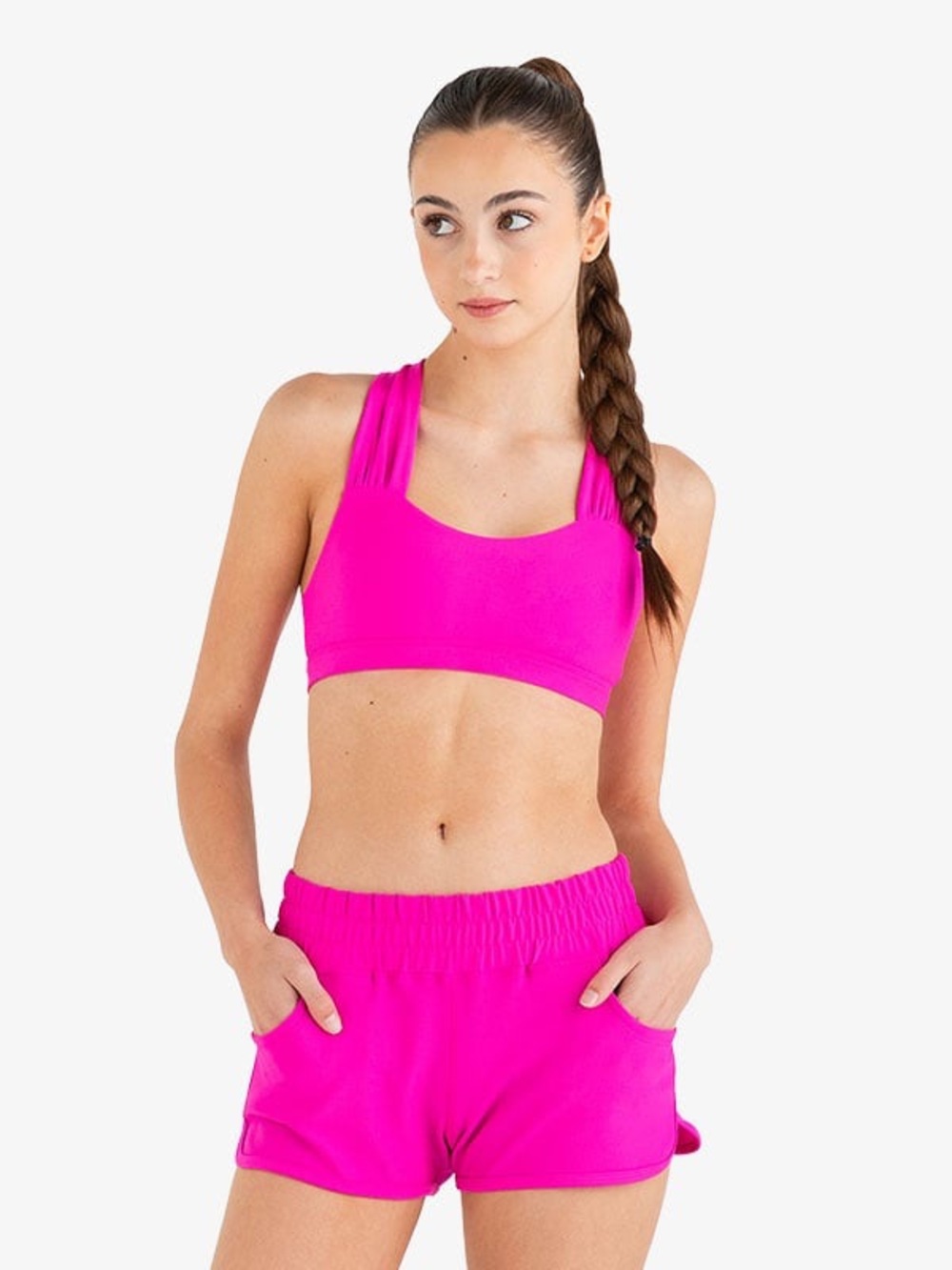 EVERY TURN "Ibiza" Reversible Crop Top Sports Dance Bra Pink XS
